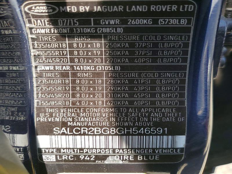 SALCR2BG8GH546591 2016 Land Rover Discovery photo no. 12