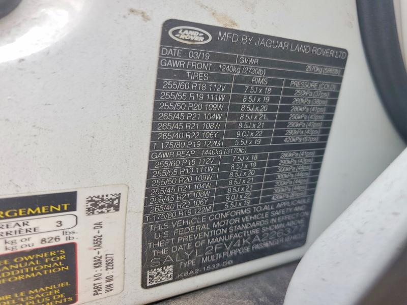 SALYL2FV4KA226377 2019 Land Rover Range Rover photo no. 12