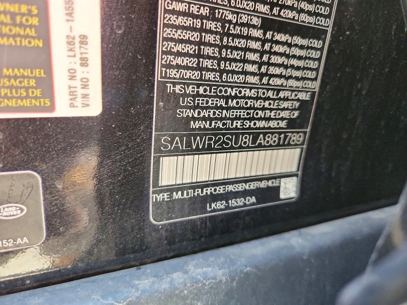 SALWR2SU8LA881789 2020 Land Rover Range Rover photo no. 12