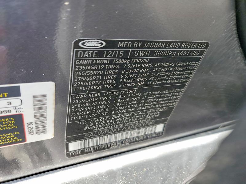 SALWR2KF7GA643780 2016 Land Rover Range Rover photo no. 13