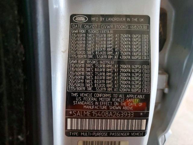 SALME15408A263933 2008 Land Rover Range Rover photo no. 13