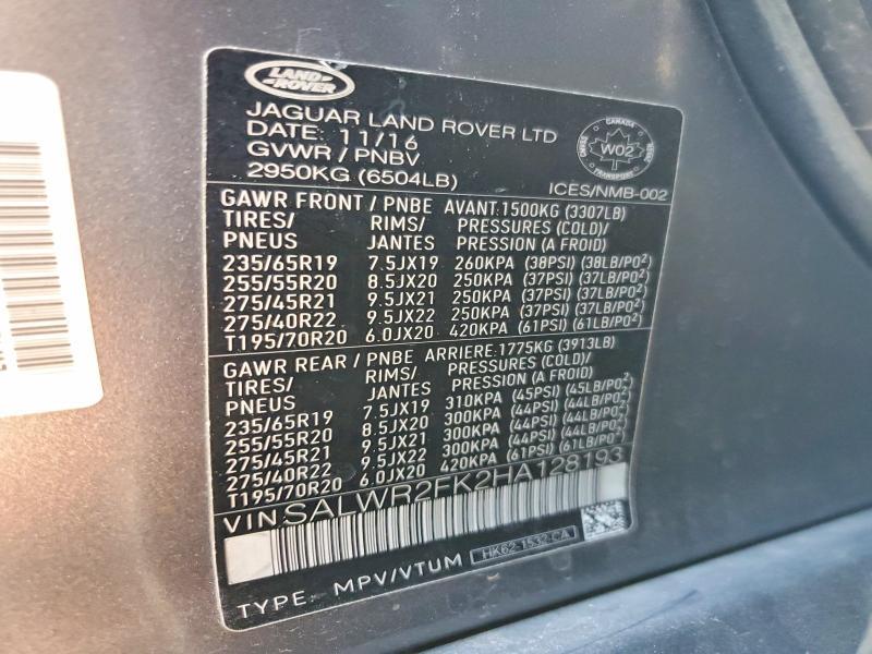SALWR2FK2HA128193 2017 Land Rover Range Rover photo no. 13