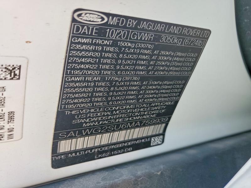 2021 Land Rover Range Rover — VIN SALWG2SU6MA759939, şəkil 13