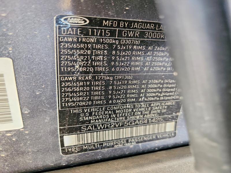 SALWR2VF5GA641425 2016 Land Rover Range Rover photo no. 12
