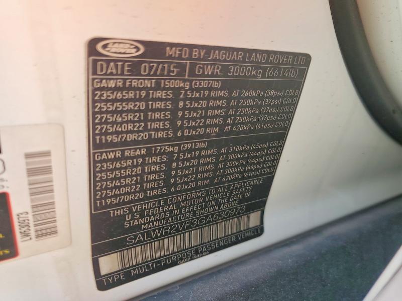 SALWR2VF3GA630973 2016 Land Rover Range Rover photo no. 12