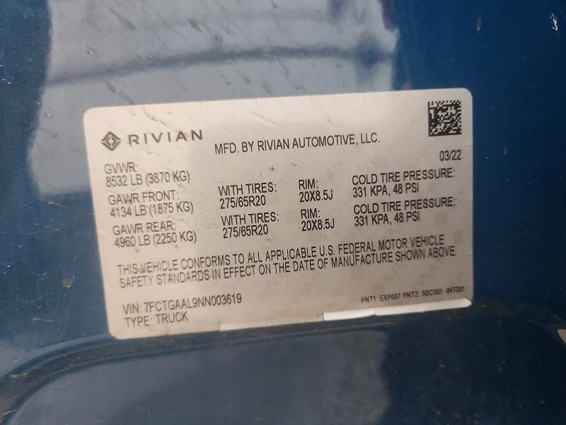 7FCTGAAL9NN003619 2022 Rivian R1T photo no. 13
