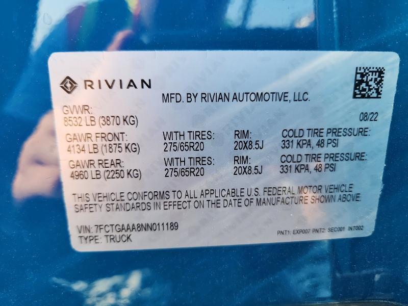 7FCTGAAA8NN011189 2022 Rivian R1T photo no. 13