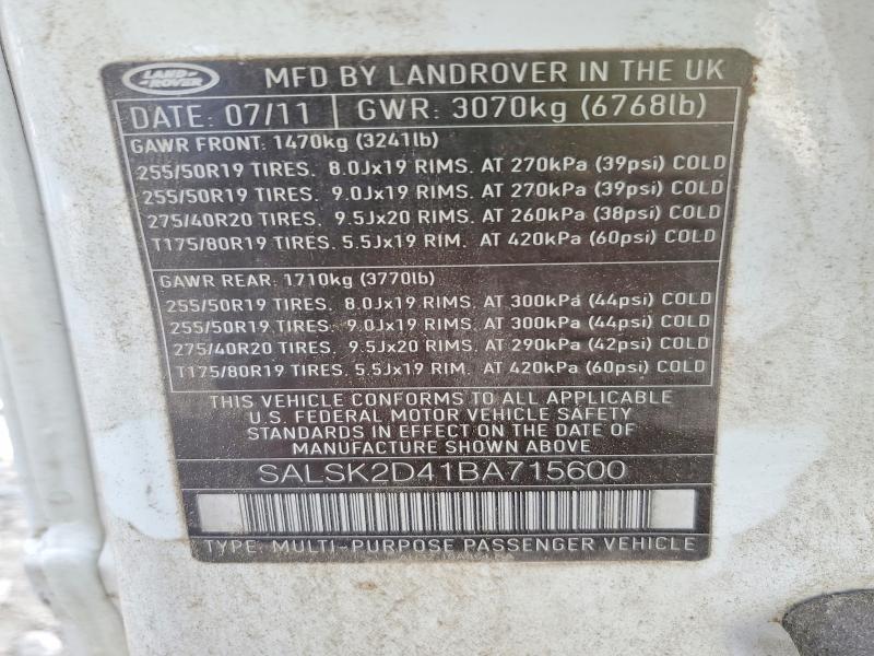 SALSK2D41BA715600 2011 Land Rover Range Rover photo no. 12
