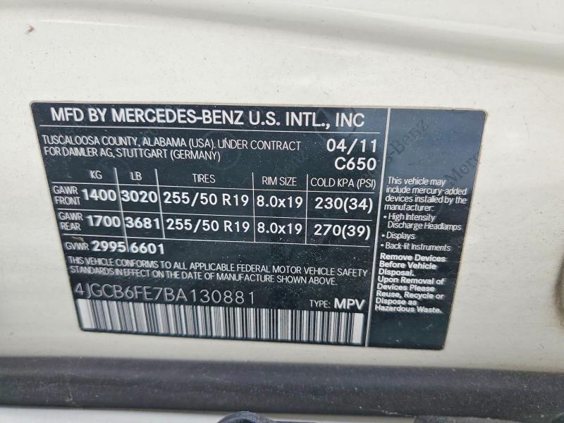 4JGCB6FE7BA130881 2011 Mercedes-Benz R-Class photo no. 12