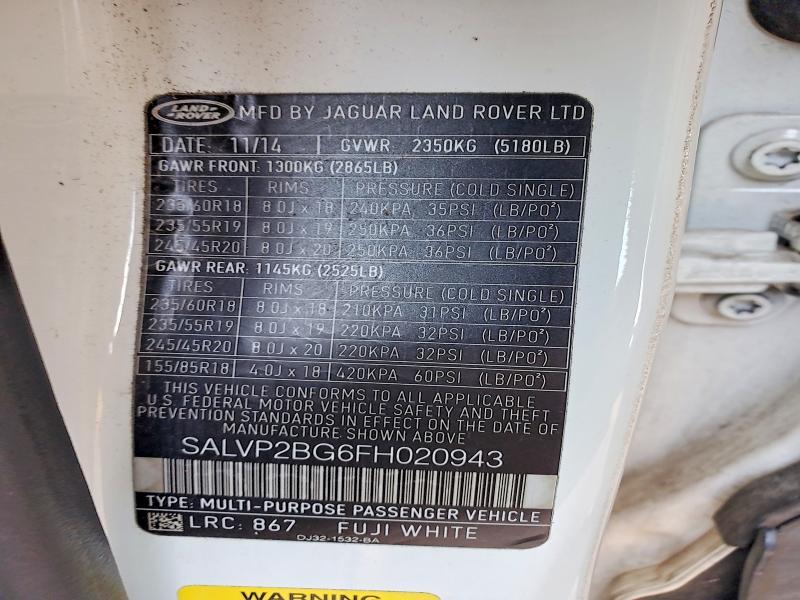 SALVP2BG6FH020943 2015 Land Rover Range Rover photo no. 12