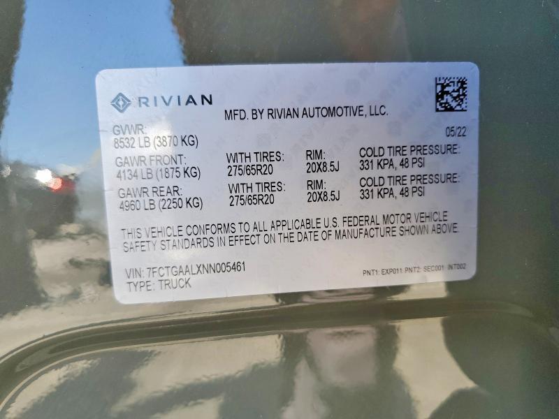 7FCTGAALXNN005461 2022 Rivian R1T photo no. 12