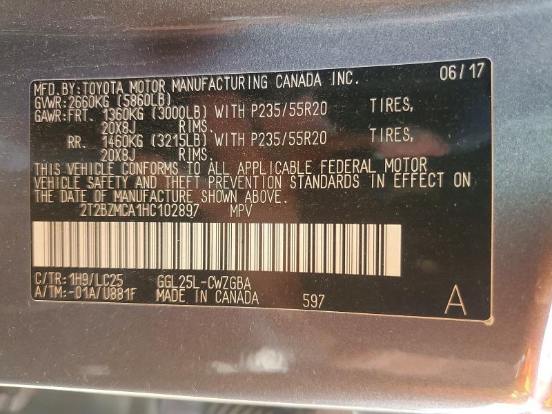 2T2BZMCA1HC102897 2017 Lexus RX photo no. 13