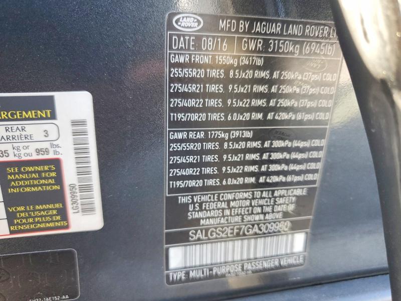 SALGS2EF7GA309950 2016 Land Rover Range Rover photo no. 12