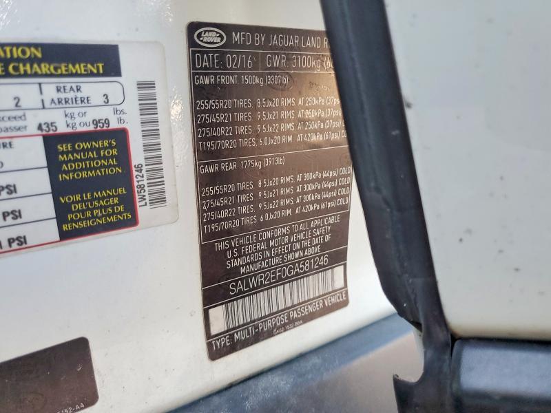 SALWR2EF0GA581246 2016 Land Rover Range Rover photo no. 12