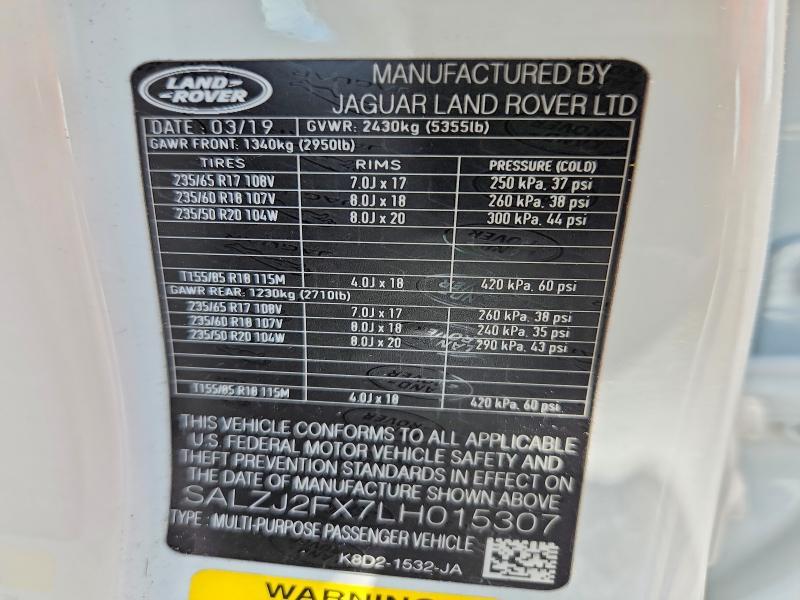 2020 Land Rover Range Rover — VIN SALZJ2FX7LH015307, şəkil 14