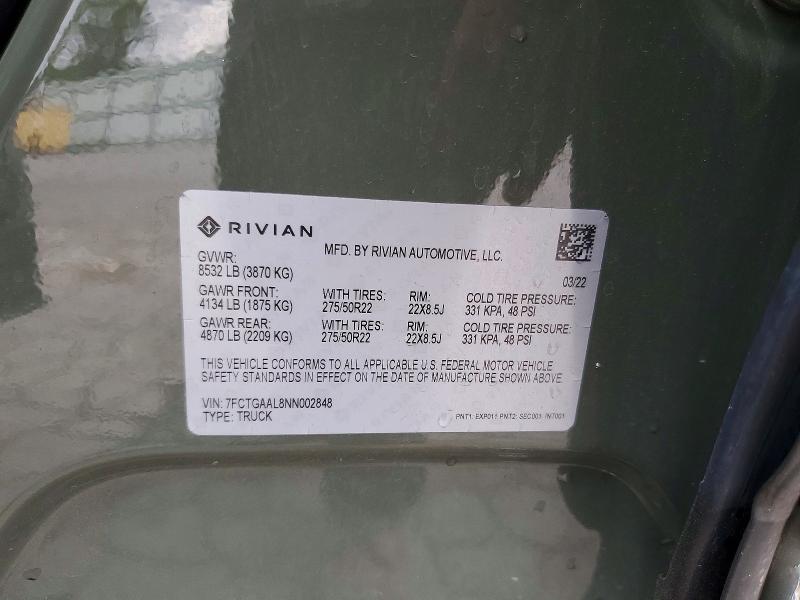 7FCTGAAL8NN002848 2022 Rivian R1T photo no. 13