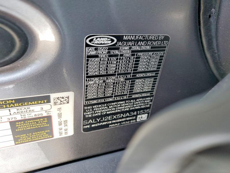 SALYJ2EX5NA341535 2022 Land Rover Range Rover photo no. 13