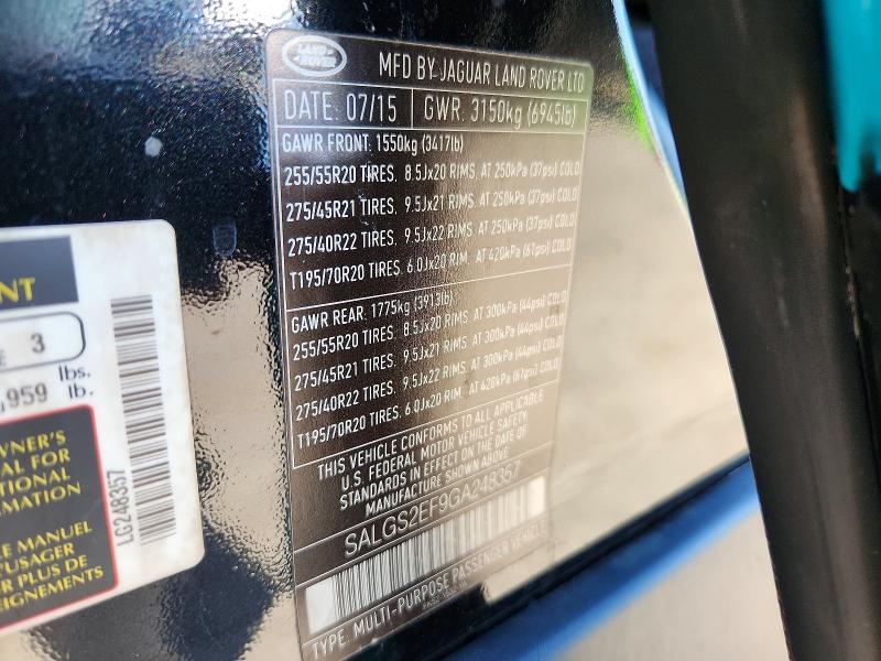 SALGS2EF9GA248357 2016 Land Rover Range Rover photo no. 13