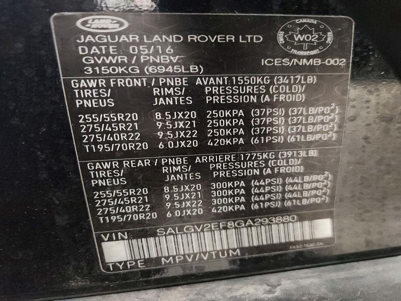 SALGV2EF8GA293880 2016 Land Rover Range Rover photo no. 13