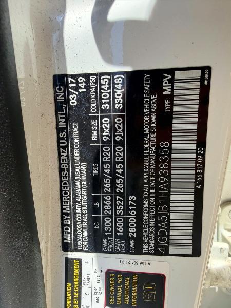 4JGDA5JB1HA938358 2017 Mercedes-Benz GLE-Class photo no. 10
