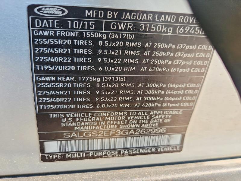 SALGS2EF3GA262996 2016 Land Rover Range Rover photo no. 12