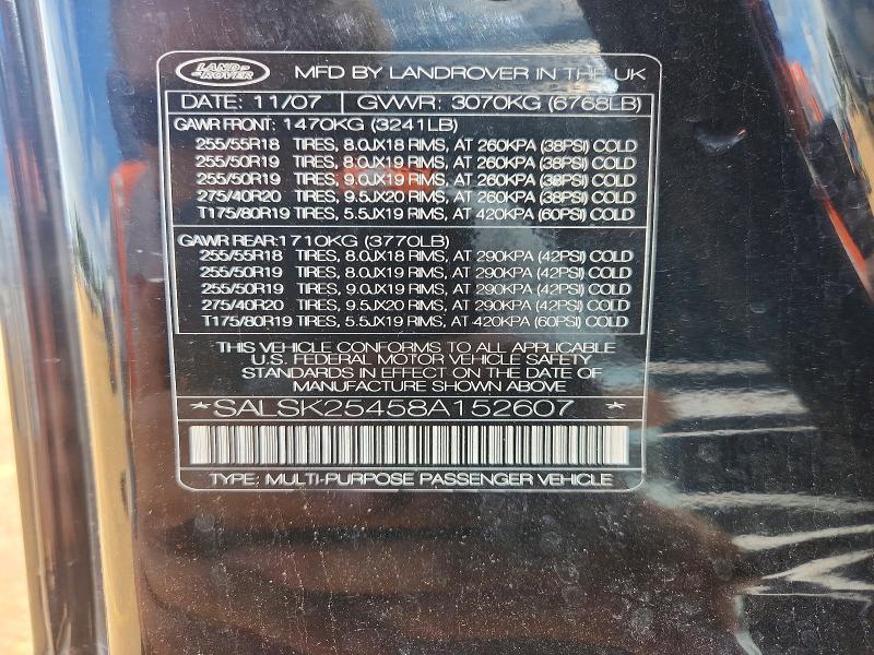 SALSK25458A152607 2008 Land Rover Range Rover photo no. 12