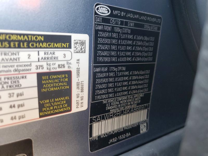 SALWR2RU4KA866971 2019 Land Rover Range Rover photo no. 12