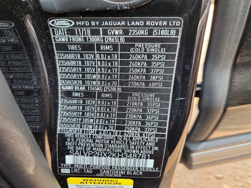 SALVP2RX2KH348781 2019 Land Rover Range Rover photo no. 13