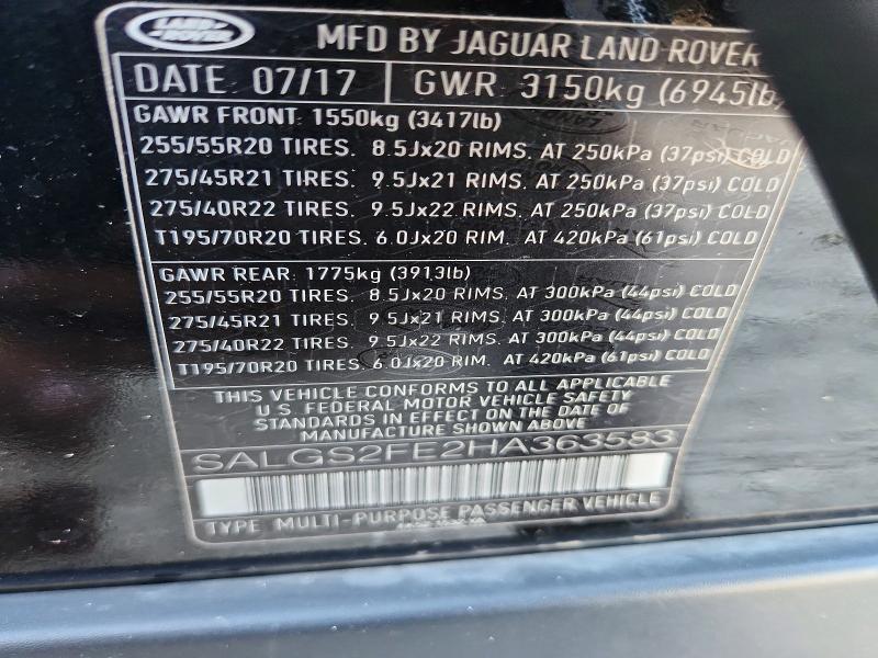 SALGS2FE2HA363583 2017 Land Rover Range Rover photo no. 14