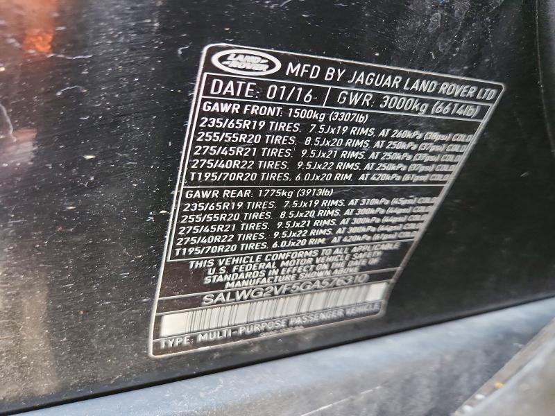 SALWG2VF5GA576310 2016 Land Rover Range Rover photo no. 12