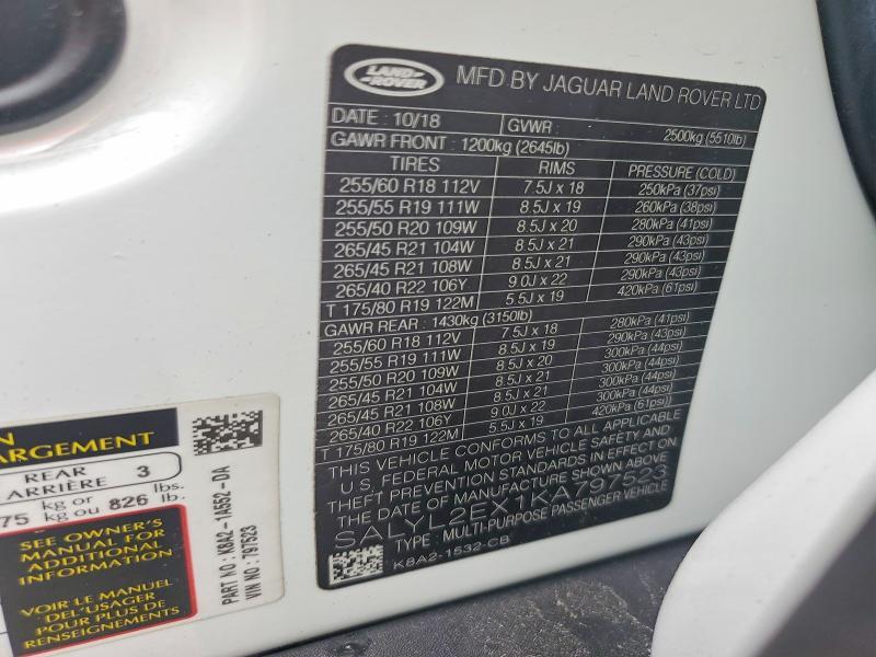 2019 Land Rover Range Rover — VIN SALYL2EX1KA797523, şəkil 13