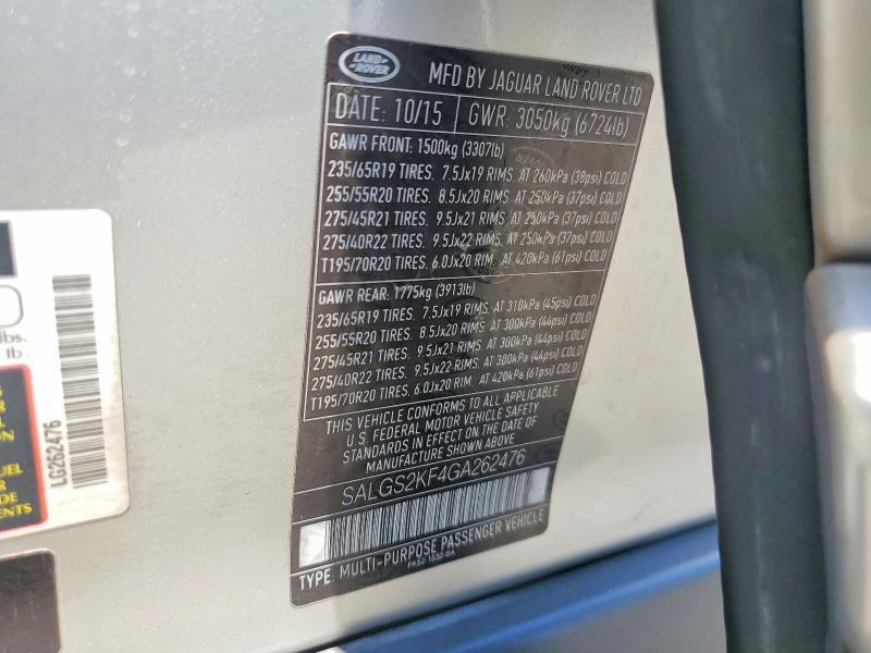 2016 Land Rover Range Rover — VIN SALGS2KF4GA262476, şəkil 13