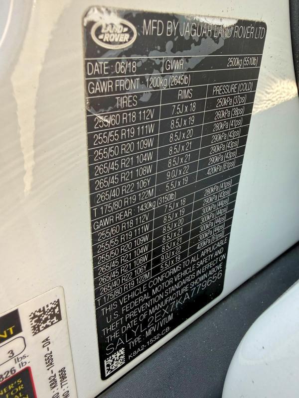 SALYL2EX7KA779656 2019 Land Rover Range Rover photo no. 11