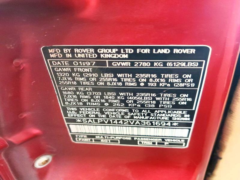 SALPV1442VA361694 1997 Land Rover Range Rover photo no. 13