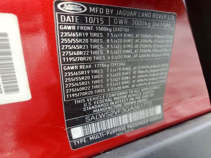 SALWS2VF3GA561772 2016 Land Rover Range Rover photo no. 14