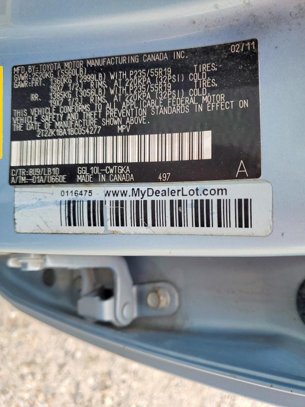 2T2ZK1BA1BC054277 2011 Lexus RX photo no. 12