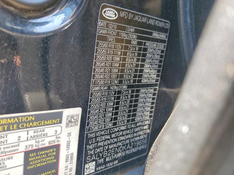 2019 Land Rover Range Rover — VIN SALYB2EN0KA219656, şəkil 13