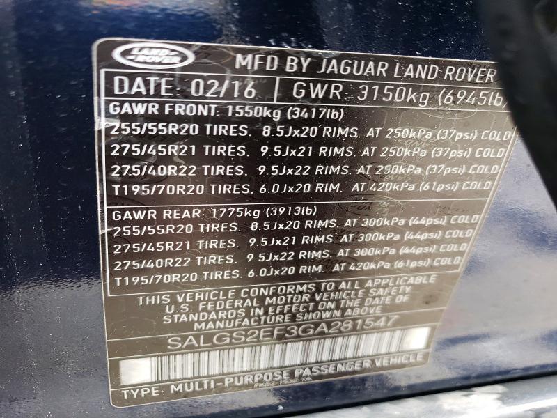 SALGS2EF3GA281547 2016 Land Rover Range Rover photo no. 12