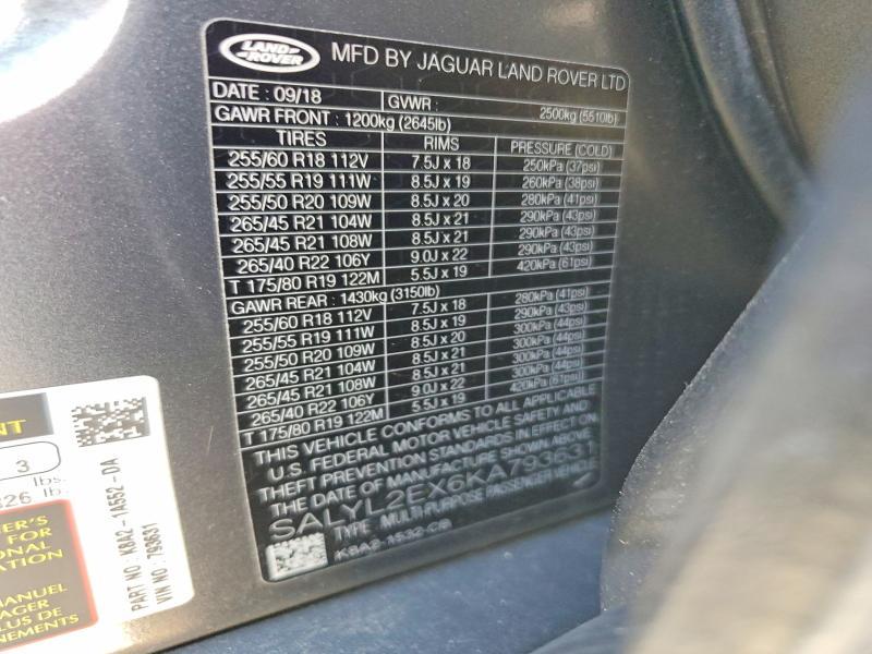 2019 Land Rover Range Rover — VIN SALYL2EX6KA793631, şəkil 14