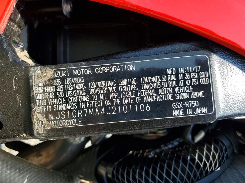 JS1GR7MA4J2101106 2018 Suzuki GSX-R750 photo no. 9