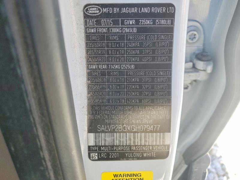 SALVP2BGXGH079477 2016 Land Rover Range Rover photo no. 12