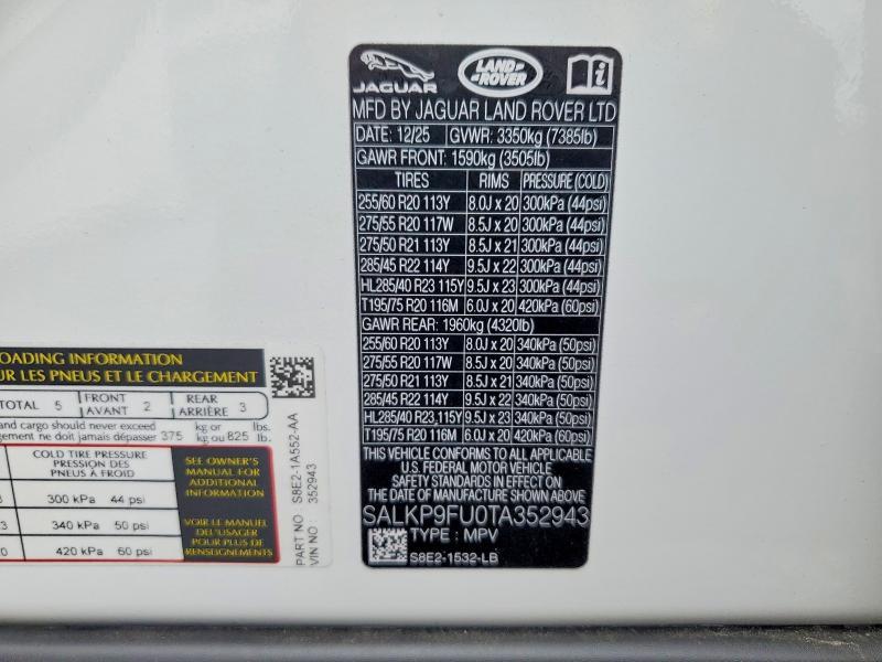 2026 Land Rover Range Rover — VIN SALKP9FU0TA352943, şəkil 13