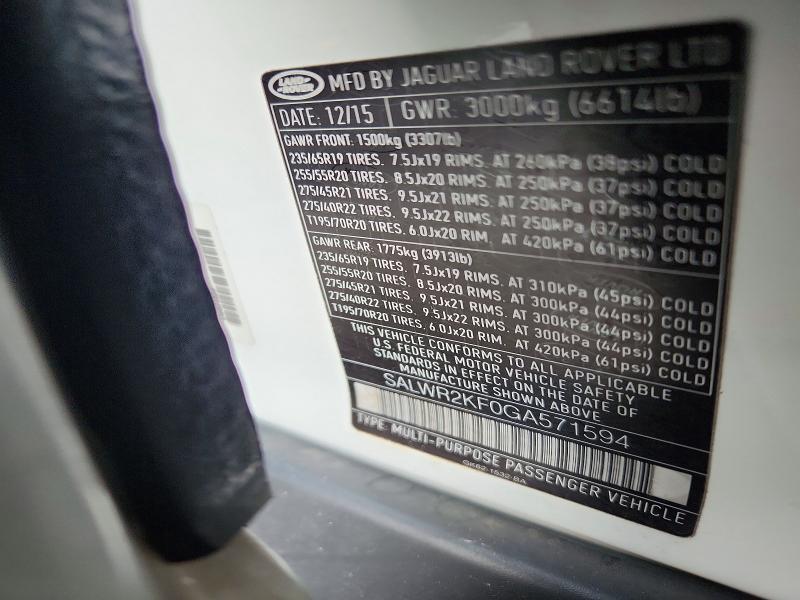 SALWR2KF0GA571594 2016 Land Rover Range Rover photo no. 12