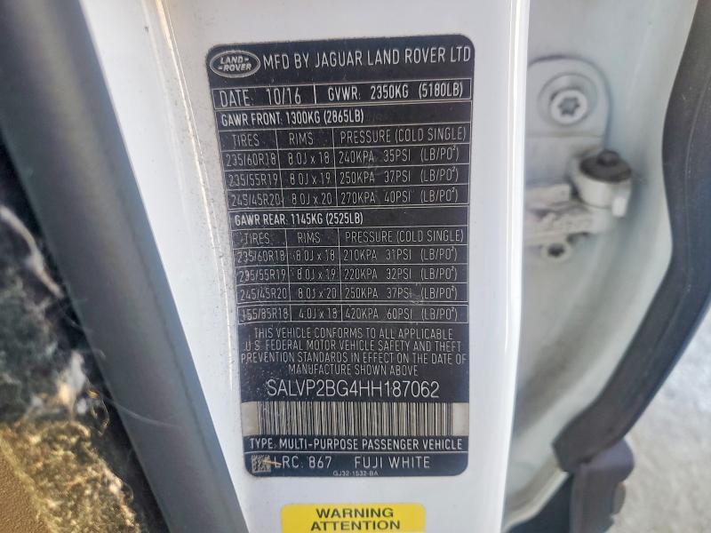 2017 Land Rover Range Rover — VIN SALVP2BG4HH187062, şəkil 14