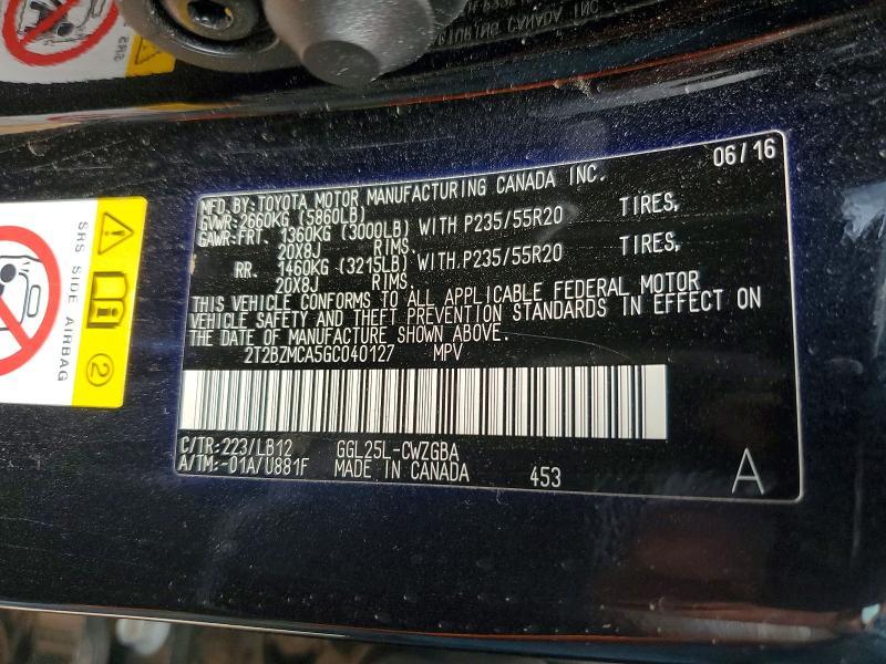 2016 Lexus RX — VIN 2T2BZMCA5GC040127, şəkil 13