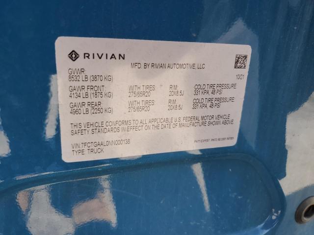 7FCTGAAL0NN000138 2022 Rivian R1T photo no. 14