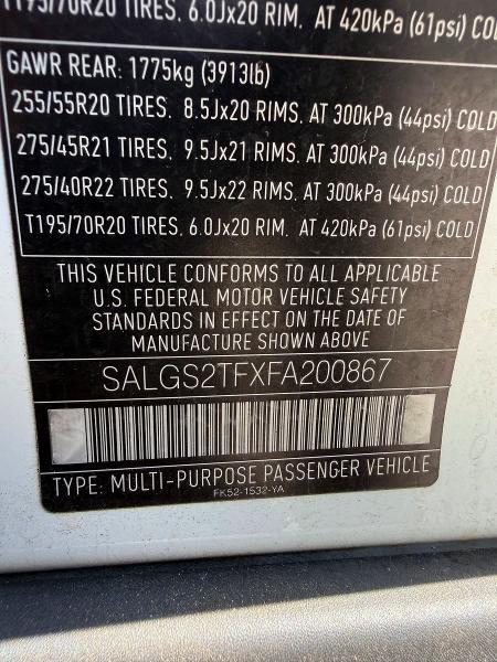 SALGS2TFXFA200867 2015 Land Rover Range Rover photo no. 10