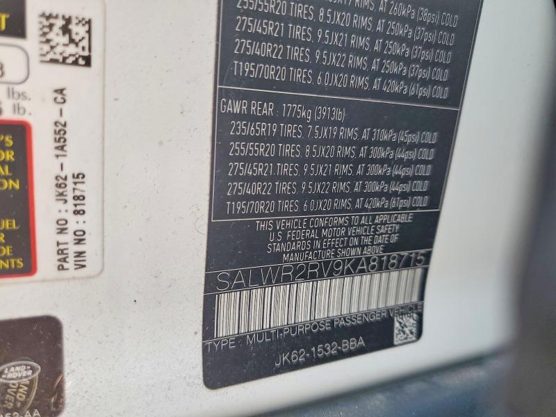 2019 Land Rover Range Rover — VIN SALWR2RV9KA818715, şəkil 13