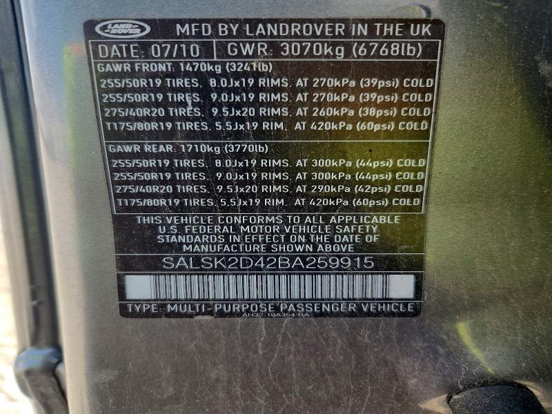 SALSK2D42BA259915 2011 Land Rover Range Rover photo no. 13