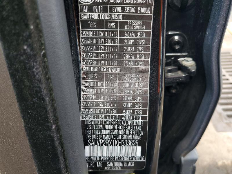 2019 Land Rover Range Rover — VIN SALVP2RX1KH333625, şəkil 13